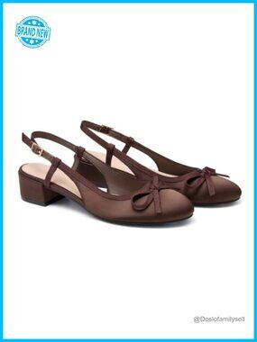 Women's Slingback Ballet Low Heel Pumps Satin Closed Toe Wedding Shoes